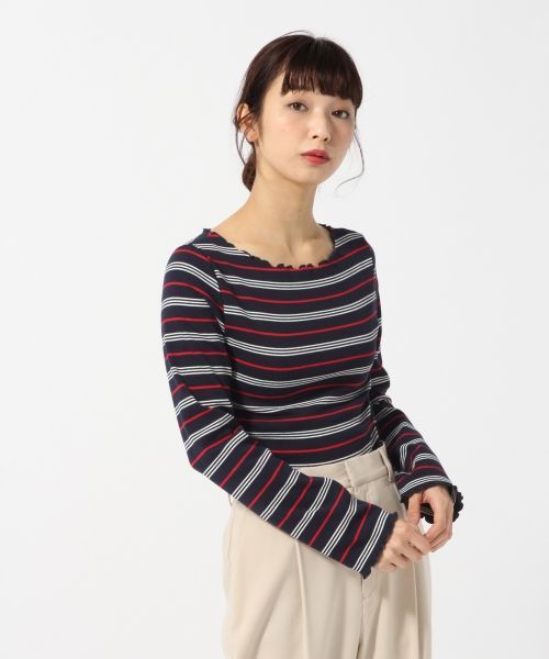 LOWRYS FARM(ローリーズファーム)の「アソートメローボートネック 784508 (Tシャツ/カットソー・レディース・ブラック/パープル/オフホワイト/イエロー/ブルー/ホワイト×ブラック・MEDIUM/LARGE)」の4枚目の写真