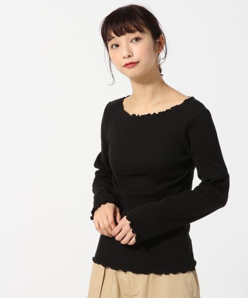 LOWRYS FARM(ローリーズファーム)の「アソートメローボートネック 784508 (Tシャツ/カットソー・レディース・ブラック/パープル/オフホワイト/イエロー/ブルー/ホワイト×ブラック・MEDIUM/LARGE)」の3枚目の写真