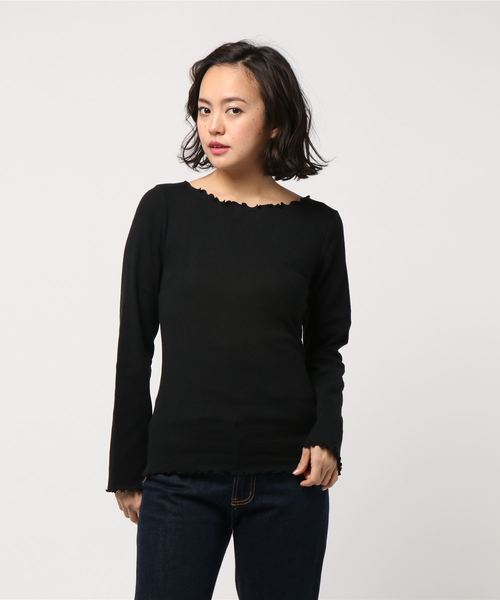 LOWRYS FARM(ローリーズファーム)の「アソートメローボートネック 784508 (Tシャツ/カットソー・レディース・ブラック/パープル/オフホワイト/イエロー/ブルー/ホワイト×ブラック・MEDIUM/LARGE)」の9枚目の写真