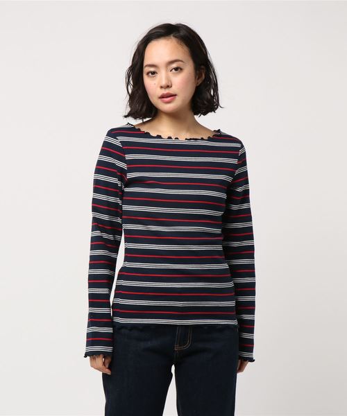 LOWRYS FARM(ローリーズファーム)の「アソートメローボートネック 784508 (Tシャツ/カットソー・レディース・ブラック/パープル/オフホワイト/イエロー/ブルー/ホワイト×ブラック・MEDIUM/LARGE)」の14枚目の写真