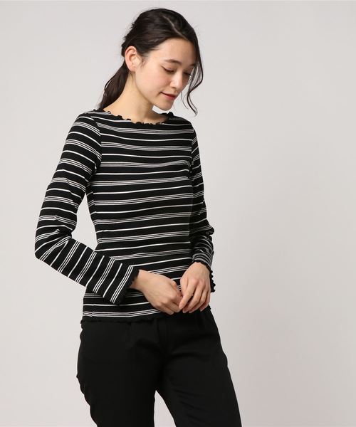 LOWRYS FARM(ローリーズファーム)の「アソートメローボートネック 784508 (Tシャツ/カットソー・レディース・ブラック/パープル/オフホワイト/イエロー/ブルー/ホワイト×ブラック・MEDIUM/LARGE)」の13枚目の写真