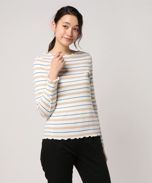 LOWRYS FARM(ローリーズファーム)の「アソートメローボートネック 784508 (Tシャツ/カットソー・レディース・ブラック/パープル/オフホワイト/イエロー/ブルー/ホワイト×ブラック・MEDIUM/LARGE)」の12枚目の写真