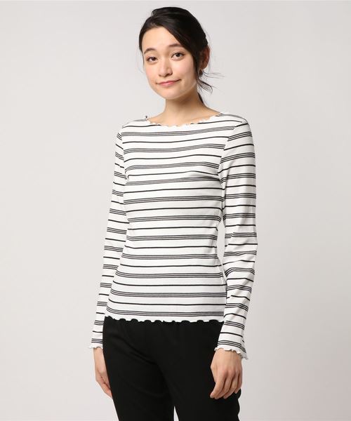 LOWRYS FARM(ローリーズファーム)の「アソートメローボートネック 784508 (Tシャツ/カットソー・レディース・ブラック/パープル/オフホワイト/イエロー/ブルー/ホワイト×ブラック・MEDIUM/LARGE)」の15枚目の写真