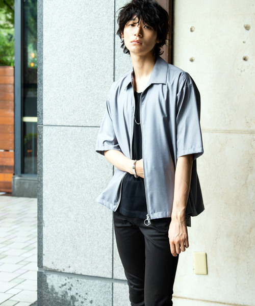 STUDIOUS（ステュディオス）の「【STUDIOUS】ハイツイストクリアTRフルジップハーフスリーブシャツ（シャツ/ブラウス・メンズ・グレー/ネイビー/ブラック/ベージュ・1/2/3）」の12枚目の写真