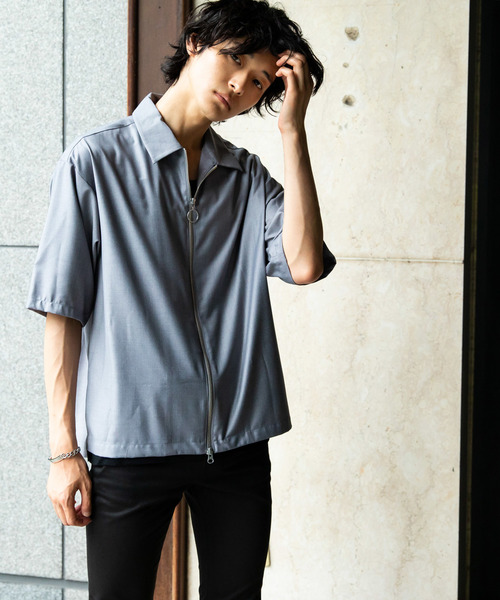 STUDIOUS（ステュディオス）の「【STUDIOUS】ハイツイストクリアTRフルジップハーフスリーブシャツ（シャツ/ブラウス・メンズ・グレー/ネイビー/ブラック/ベージュ・1/2/3）」の13枚目の写真