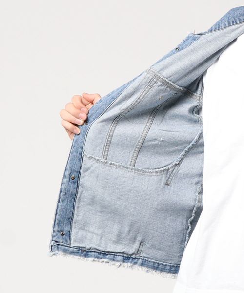 A‘gem 9（エージェムナイン）の「バックフォトプリントデニムジャケット/Gジャン（デニムジャケット・メンズ・ブルー・FREE）」の4枚目の写真