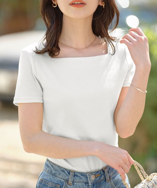 KOBE LETTUCE（コウベレタス）の「[ S M L ] 選べるタイプの細リブ半袖Tシャツ（Tシャツ/カットソー・レディース・ホワイト系その他/ベージュ系その他/その他/ブラック/カーキ/オフホワイト/ホワイト系その他2/その他1/グリーン/グレイッシュベージュ/グリーン系その他/ブルー系その他/ブラック系その他2/ネイビー/ブラック系その他/グリーン系その他4/グリーン系その他3/ブルー系その他2/ベージュ系その他2/グリーン系その他2/その他2/ブラウン系その他2/ブラウン系その他/グリーン系その他6/グリーン系その他7/ブラウン系その他3/グリーン系その他5/ベージュ系その他5/ベージュ系その他3/ベージュ系その他4/オレンジ系その他/オレンジ系その他3/オレンジ系その他2/ベージュ系/ホワイト系/ブラック系/ネイビー系/カーキ系/ベージュ系1/ラベンダー/ミント/ネイビー系1/ブラック系1/ホワイト系1/グリーン系1/パープル系/グリーン系/パープル系1/アイボリー系2/アイボリー系/アイボリー系1/ベージュ系3/ベージュ系4/ベージュ系2/杢グレー/ブラック系2/アイボリー系3/アイボリー系4/アイボリー系5/グリーン系2/グリーン系3/ホワイト系4/グレー系1/ホワイト系2/ホワイト系3/ブラック系3/ブラック系4/グレー系/グリーン系4・M/L/S）」の6枚目の写真