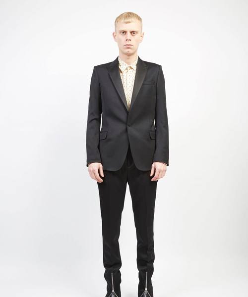 タキシードクロスストレッチサテンラペルジャケット（テーラード