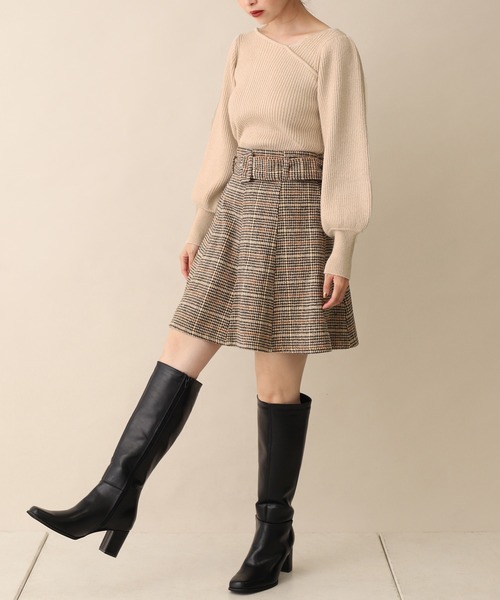 one after another NICE CLAUP(ワンアフターアナザーナイスクラップ)の「ベルト付きサーキュラーチェックスカート(スカート・レディース・ブラック/ブラウン/ベージュ・FREE)」の7枚目の写真