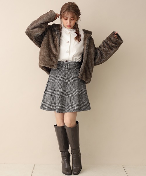 one after another NICE CLAUP(ワンアフターアナザーナイスクラップ)の「ベルト付きサーキュラーチェックスカート(スカート・レディース・ブラック/ブラウン/ベージュ・FREE)」の18枚目の写真