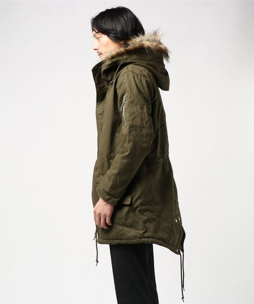 UP START(アップスタート)の「ツイル裏ボアモッズコート(モッズコート・メンズ・カーキ/ブラック・MEDIUM/LARGE/X-LARGE)」の4枚目の写真