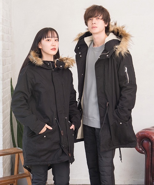UP START(アップスタート)の「ツイル裏ボアモッズコート(モッズコート・メンズ・カーキ/ブラック・MEDIUM/LARGE/X-LARGE)」の1枚目の写真