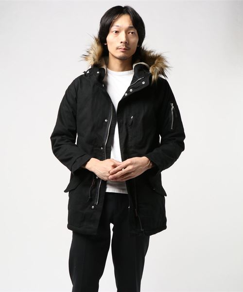 UP START(アップスタート)の「ツイル裏ボアモッズコート(モッズコート・メンズ・カーキ/ブラック・MEDIUM/LARGE/X-LARGE)」の7枚目の写真