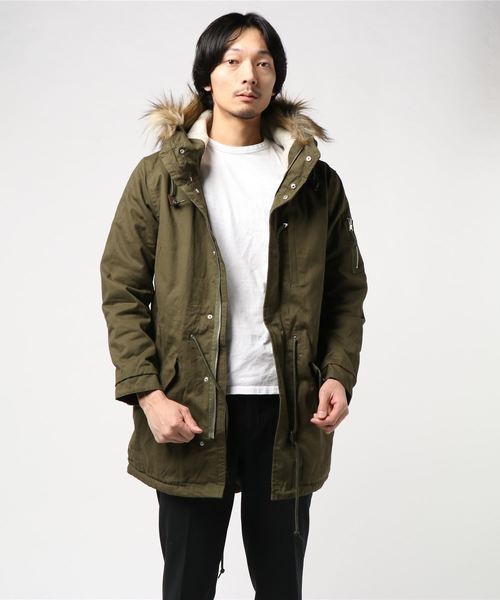 UP START(アップスタート)の「ツイル裏ボアモッズコート(モッズコート・メンズ・カーキ/ブラック・MEDIUM/LARGE/X-LARGE)」の6枚目の写真