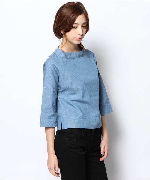 BEAMS LIGHTS Women's（ビームスライツ ウィメンズ）の「BEAMS LIGHTS / デニムハイネック ブラウス（シャツ/ブラウス・レディース・サックスブルー/ネイビー・36/38）」の4枚目の写真