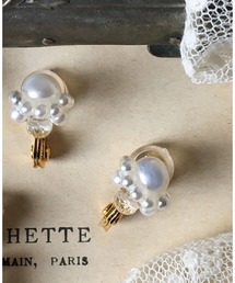【malle la brocante/マルラブロカント】淡水パールと水晶のプチコラージュの痛みにくいコラージュイヤリング