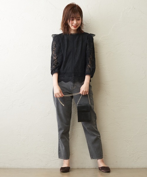 natural couture（ナチュラルクチュール）の「ラッセルレース7分袖ブラウス（シャツ/ブラウス・レディース・ブラック/ブラウン/オフホワイト/ピンク・FREE）」の7枚目の写真