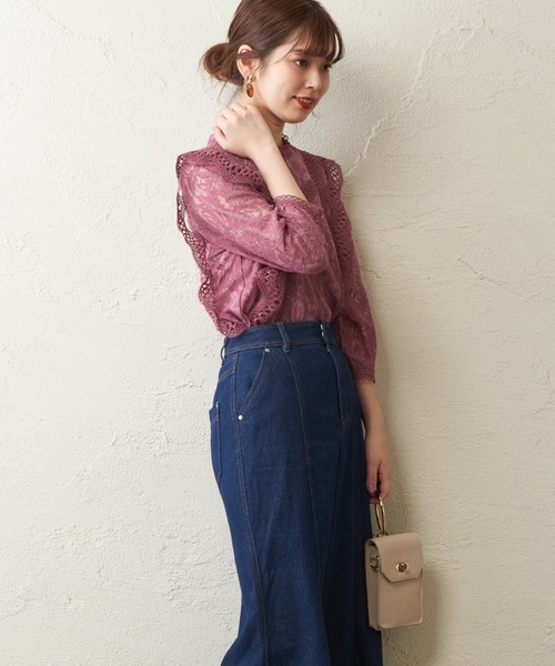 natural couture（ナチュラルクチュール）の「ラッセルレース7分袖ブラウス（シャツ/ブラウス・レディース・ブラック/ブラウン/オフホワイト/ピンク・FREE）」の12枚目の写真