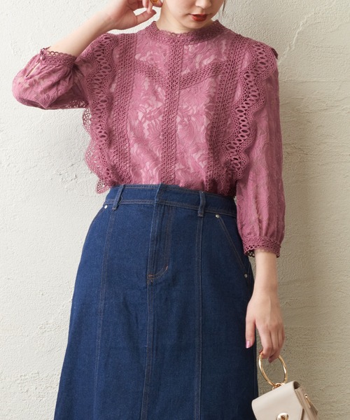 natural couture（ナチュラルクチュール）の「ラッセルレース7分袖ブラウス（シャツ/ブラウス・レディース・ブラック/ブラウン/オフホワイト/ピンク・FREE）」の11枚目の写真