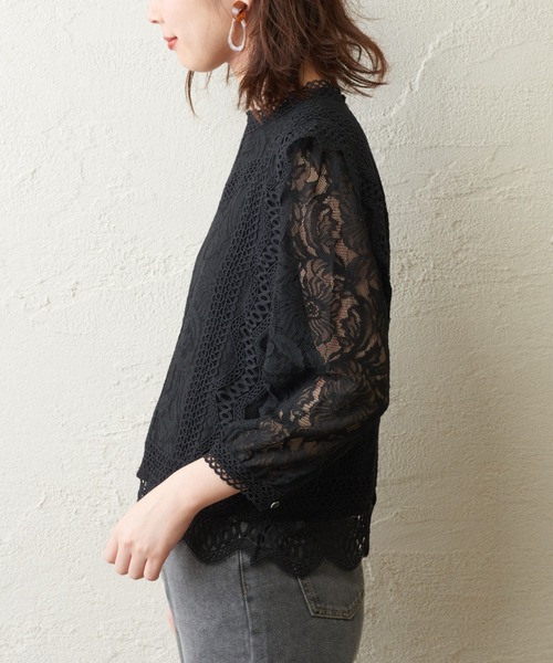 natural couture（ナチュラルクチュール）の「ラッセルレース7分袖ブラウス（シャツ/ブラウス・レディース・ブラック/ブラウン/オフホワイト/ピンク・FREE）」の15枚目の写真