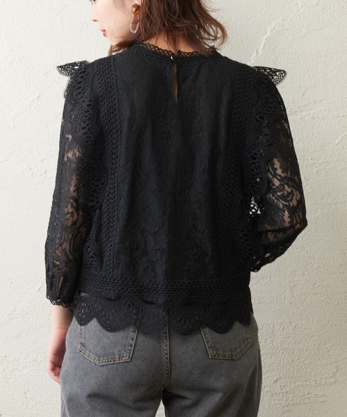 natural couture（ナチュラルクチュール）の「ラッセルレース7分袖ブラウス（シャツ/ブラウス・レディース・ブラック/ブラウン/オフホワイト/ピンク・FREE）」の16枚目の写真