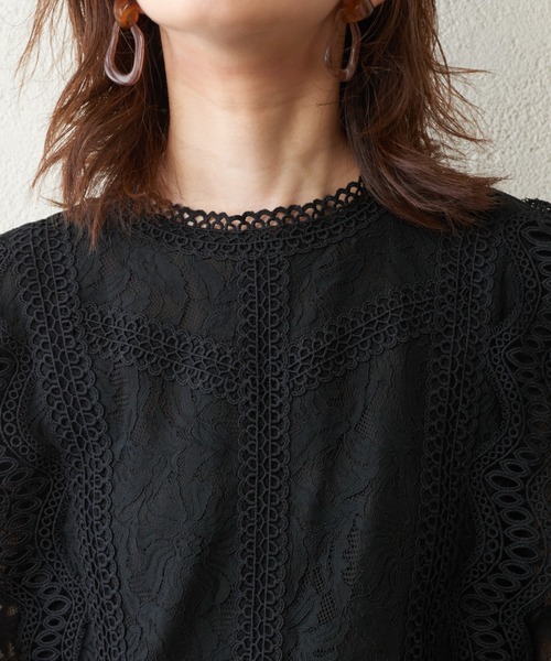 natural couture（ナチュラルクチュール）の「ラッセルレース7分袖ブラウス（シャツ/ブラウス・レディース・ブラック/ブラウン/オフホワイト/ピンク・FREE）」の17枚目の写真