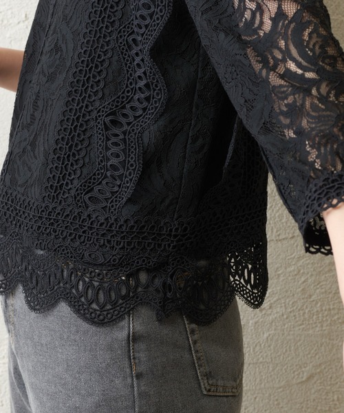 natural couture（ナチュラルクチュール）の「ラッセルレース7分袖ブラウス（シャツ/ブラウス・レディース・ブラック/ブラウン/オフホワイト/ピンク・FREE）」の21枚目の写真