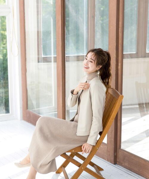 本革】ノーカラーシープレザージャケット（ライダースジャケット