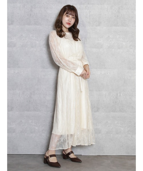 dazzlin(ダズリン)の「レースベルトフレアワンピース(ワンピース・レディース・ブラック/オフホワイト・FREE)」の1枚目の写真