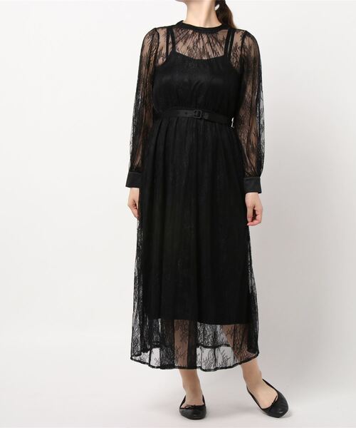 dazzlin(ダズリン)の「レースベルトフレアワンピース(ワンピース・レディース・ブラック/オフホワイト・FREE)」の5枚目の写真