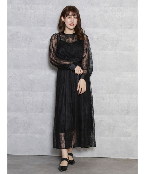 dazzlin(ダズリン)の「レースベルトフレアワンピース(ワンピース・レディース・ブラック/オフホワイト・FREE)」の9枚目の写真