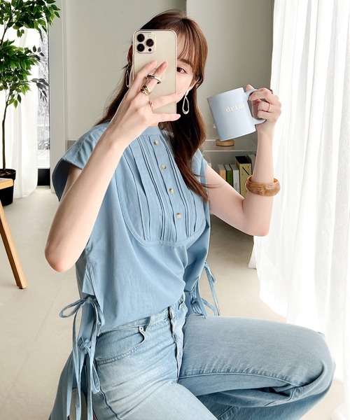 classicalelf（クラシカルエルフ）の「360度愛され。コットン100％フレンチスリーブドレスシャツ（シャツ/ブラウス・レディース・ホワイト/ブラック/グレイッシュベージュ/ブルー・MEDIUM/X-LARGE/LARGE/SMALL）」の15枚目の写真