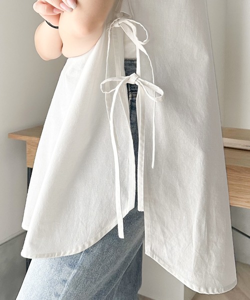 classicalelf（クラシカルエルフ）の「360度愛され。コットン100％フレンチスリーブドレスシャツ（シャツ/ブラウス・レディース・ホワイト/ブラック/グレイッシュベージュ/ブルー・MEDIUM/X-LARGE/LARGE/SMALL）」の18枚目の写真