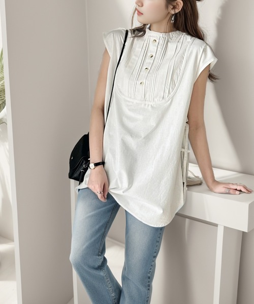 classicalelf（クラシカルエルフ）の「360度愛され。コットン100％フレンチスリーブドレスシャツ（シャツ/ブラウス・レディース・ホワイト/ブラック/グレイッシュベージュ/ブルー・MEDIUM/X-LARGE/LARGE/SMALL）」の8枚目の写真