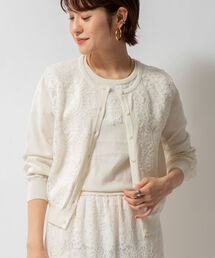 レース付クルーネックカーディガン