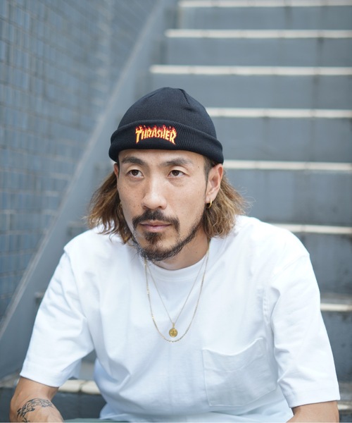 THRASHER（スラッシャー）の「GONZ HOMETOWN コットンサマービーニー/スラッシャー 帽子 ニットキャップ ビーニー（ニットキャップ/ビーニー・メンズ・ブラック/ベージュ/オレンジ/グリーン/ブラック×ライム/ホワイト×ブルー・FREE）」の8枚目の写真