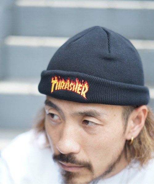 THRASHER（スラッシャー）の「GONZ HOMETOWN コットンサマービーニー/スラッシャー 帽子 ニットキャップ ビーニー（ニットキャップ/ビーニー・メンズ・ブラック/ベージュ/オレンジ/グリーン/ブラック×ライム/ホワイト×ブルー・FREE）」の7枚目の写真
