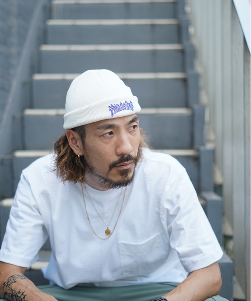 THRASHER（スラッシャー）の「GONZ HOMETOWN コットンサマービーニー/スラッシャー 帽子 ニットキャップ ビーニー（ニットキャップ/ビーニー・メンズ・ブラック/ベージュ/オレンジ/グリーン/ブラック×ライム/ホワイト×ブルー・FREE）」の14枚目の写真