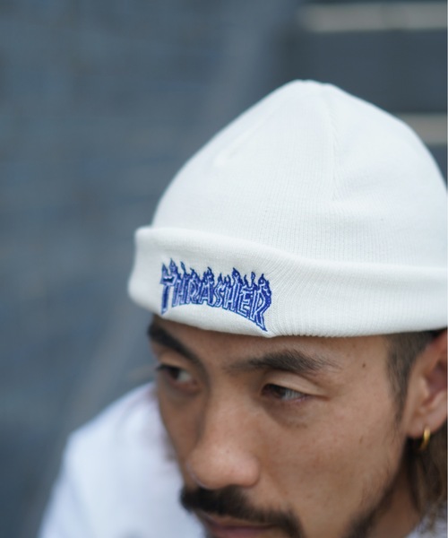 THRASHER（スラッシャー）の「GONZ HOMETOWN コットンサマービーニー/スラッシャー 帽子 ニットキャップ ビーニー（ニットキャップ/ビーニー・メンズ・ブラック/ベージュ/オレンジ/グリーン/ブラック×ライム/ホワイト×ブルー・FREE）」の13枚目の写真