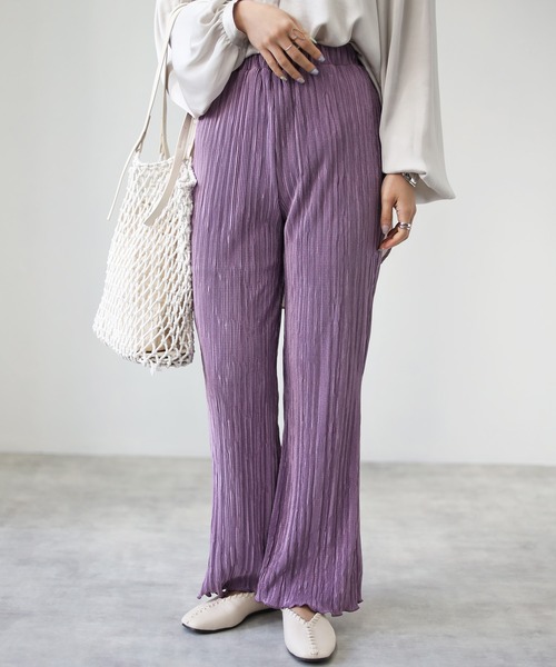 4youstory（フォーユーストーリー）の「サテンミニプリーツパンツ（その他パンツ・レディース・ブラック/パープル/グレイッシュベージュ/ブルー・MEDIUM）」の4枚目の写真