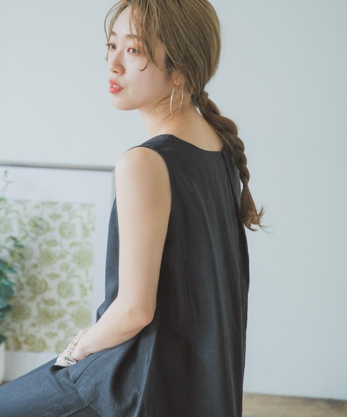 ITEMS URBANRESEARCH（アイテムズ アーバンリサーチ）の「リネンレーヨンノースリーブブラウス（シャツ/ブラウス・レディース・ブラック/ベージュ/ライトベージュ・FREE）」の13枚目の写真