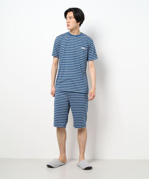 HANES（ヘインズ）の「【完売】《HANES》ボーダー 天竺 半袖Tシャツ＆5分丈パンツ（ルームウェア/パジャマ・メンズ・ネイビー/グレー/カーキ/ブルー・LL/M/L）」の4枚目の写真