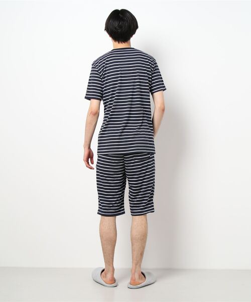 HANES（ヘインズ）の「【完売】《HANES》ボーダー 天竺 半袖Tシャツ＆5分丈パンツ（ルームウェア/パジャマ・メンズ・ネイビー/グレー/カーキ/ブルー・LL/M/L）」の5枚目の写真