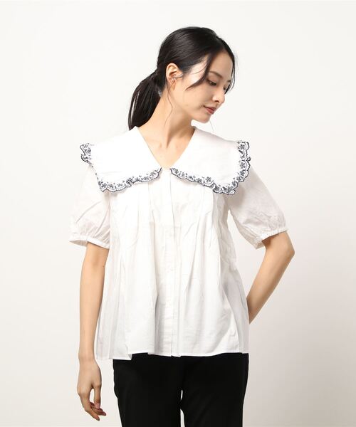 ehka sopo(エヘカソポ)の「【QR】レース衿タックブラウス(シャツ/ブラウス・レディース・ブラック/オフホワイト/ネイビー・フリ-)」の3枚目の写真