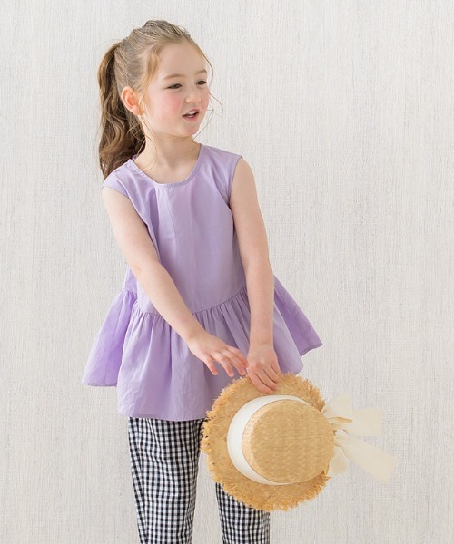 lulpini（ルルピー二）の「kids ギャザー切替ノースリーブブラウス（シャツ/ブラウス・キッズ・ラベンダー/オフホワイト・S/M/L）」の2枚目の写真
