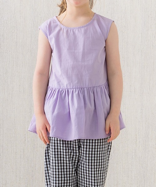 lulpini（ルルピー二）の「kids ギャザー切替ノースリーブブラウス（シャツ/ブラウス・キッズ・ラベンダー/オフホワイト・S/M/L）」の4枚目の写真