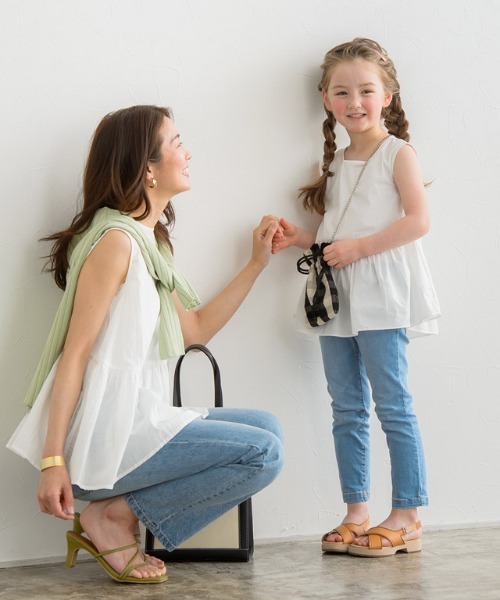 lulpini（ルルピー二）の「kids ギャザー切替ノースリーブブラウス（シャツ/ブラウス・キッズ・ラベンダー/オフホワイト・S/M/L）」の3枚目の写真