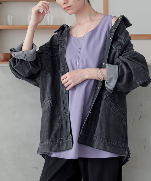 n'OrLABEL(ノアールレーベル)の「『コットンシャツ生地ロングタンク』(タンクトップ・レディース・ラベンダー/カーキ/レッド/ホワイト/ブラック/チャコール・1/2)」の5枚目の写真