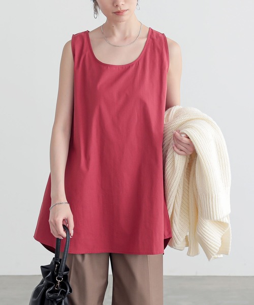 n'OrLABEL(ノアールレーベル)の「『コットンシャツ生地ロングタンク』(タンクトップ・レディース・ラベンダー/カーキ/レッド/ホワイト/ブラック/チャコール・1/2)」の6枚目の写真