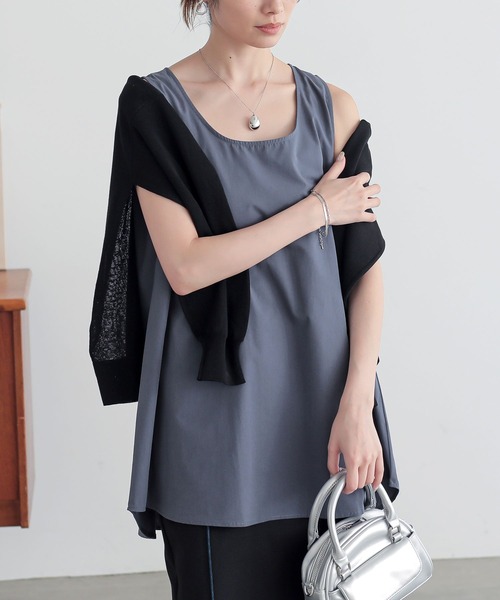 n'OrLABEL(ノアールレーベル)の「『コットンシャツ生地ロングタンク』(タンクトップ・レディース・ラベンダー/カーキ/レッド/ホワイト/ブラック/チャコール・1/2)」の3枚目の写真